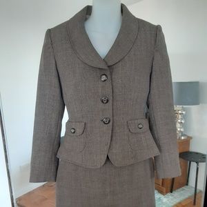 Tahari ASL Tweed Skirt Suit 2p Brown 2 Petite